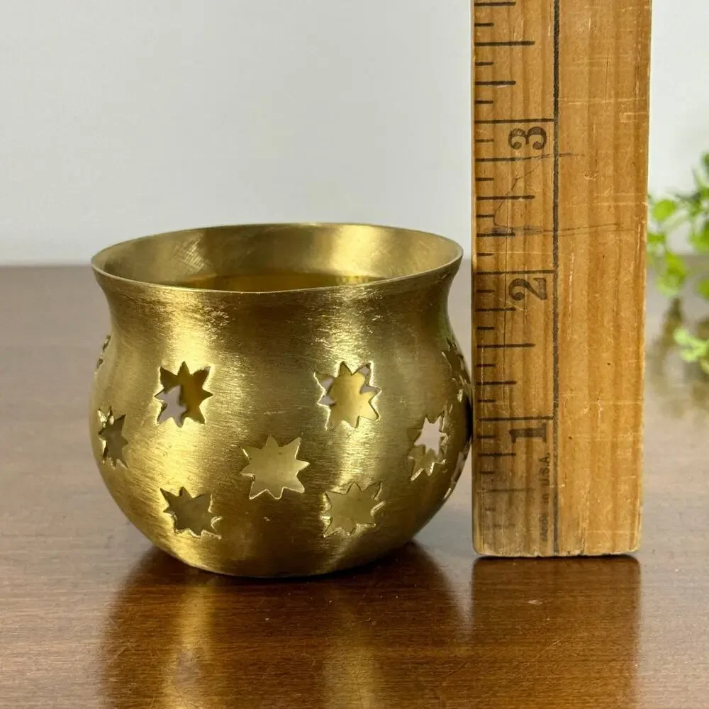 Vintage Brass Candle Holder Tealight Stars Cutouts Made In India Lillian Vernon